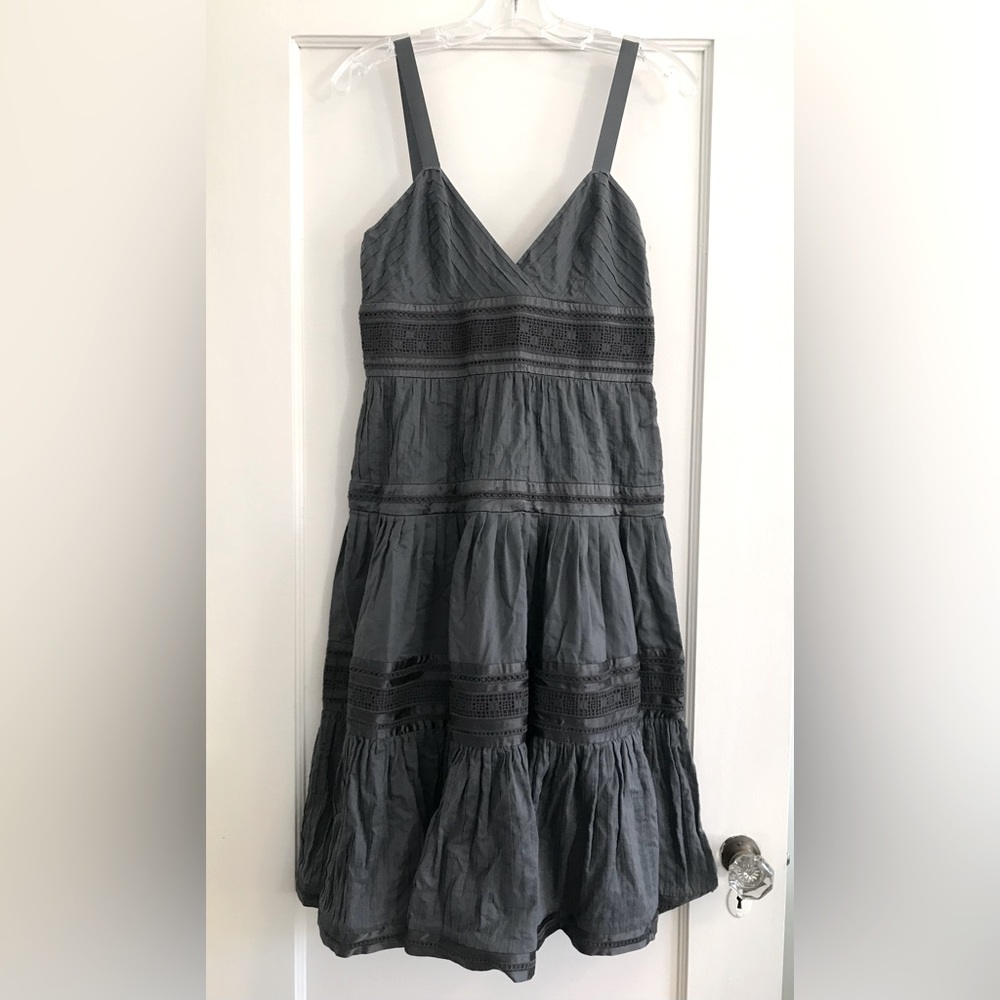 Catherine Malandrino | Anthracite Gray Tiered Dress with Crochet Lace Trim 8